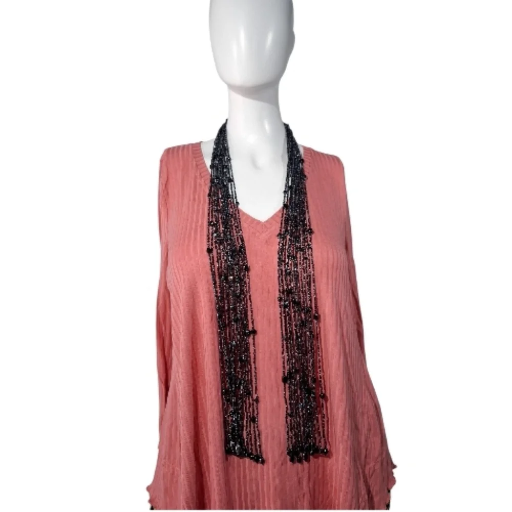 Black Multi-Strand Beaded Scarf Callar Necklace - Unbranded Boho Artistic